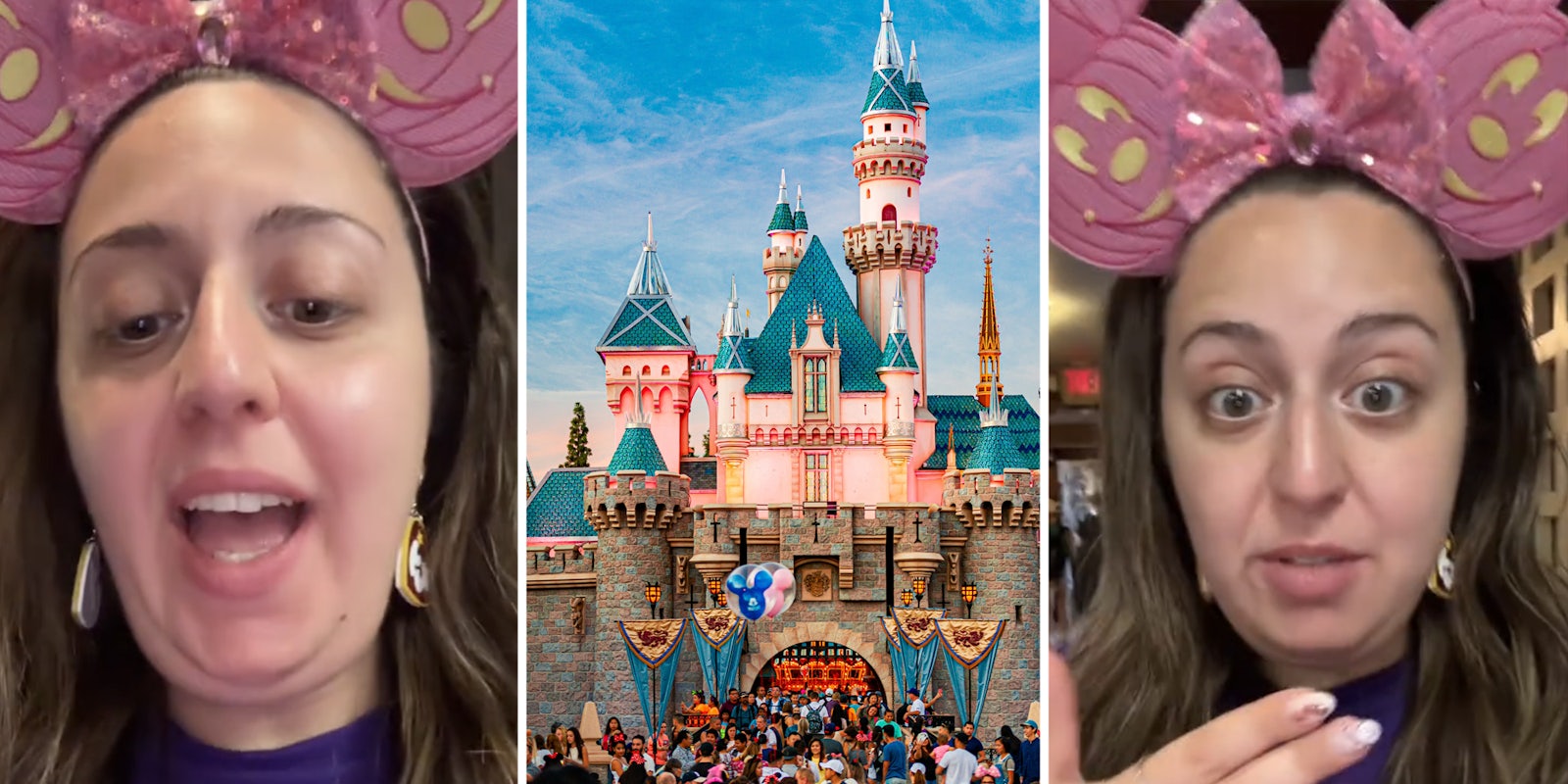 Woman talking(l+r), Disney Castle(c)