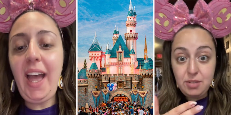 Woman talking(l+r), Disney Castle(c)