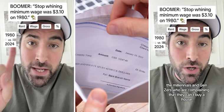 Man talking(l+r), Salary check(c)
