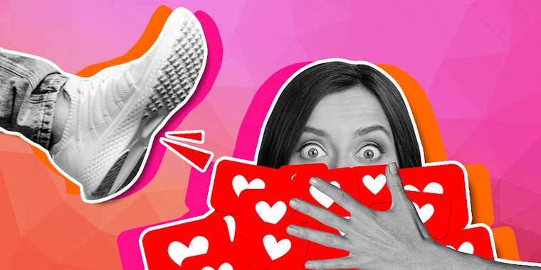 influencer getting a kicked out of screen by a boot to represent social media bans