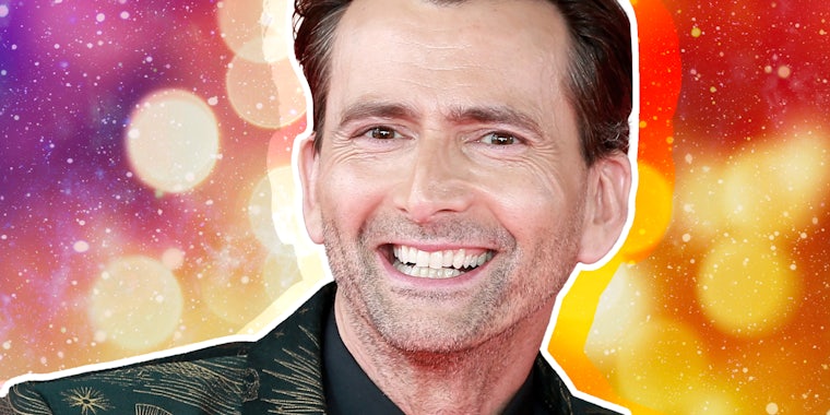 David Tennant with celebratory background