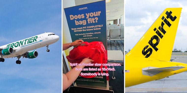Traveler says Spirit, Frontier may be falsely advertising bag sizers after her carry-on only fits one