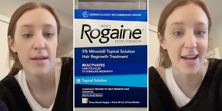 Woman talking(l+r), Rogaine(c)