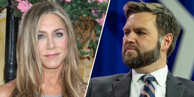 Jennifer Aniston (l) J.D. Vance (r)
