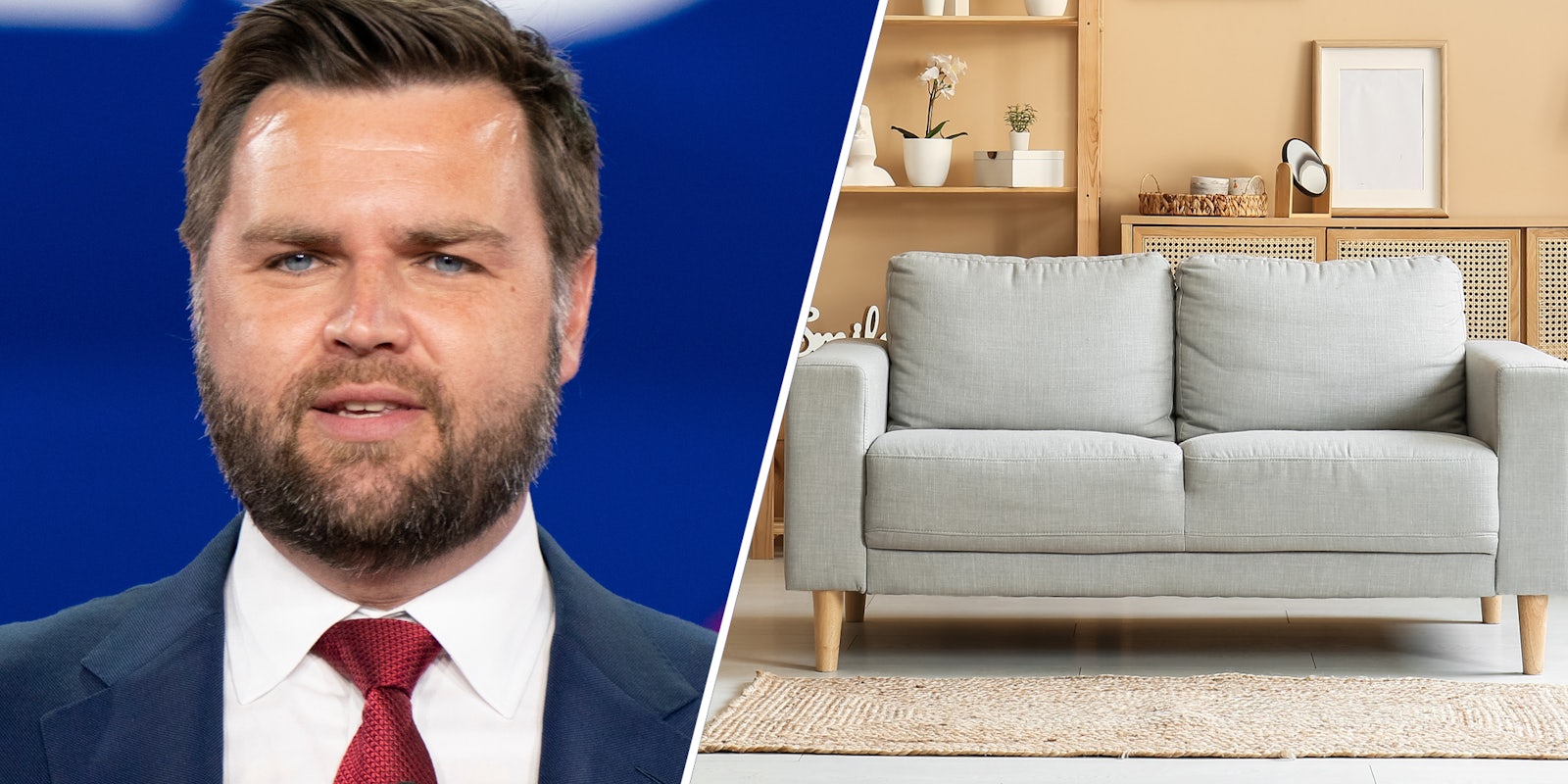 JD Vance(l), Couch in living room(r)