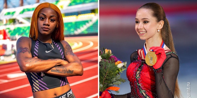shakarri richardson (l) kamila valieva (r)