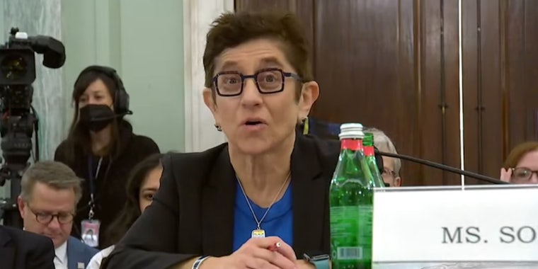 Gigi Sohn speaking into microphone