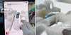 person using tesla touch screen (l) figure detected near vehicle (r)