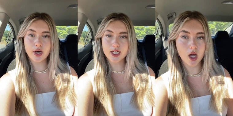 woman speaking in car (l) woman speaking in car (c) woman speaking in car (r)